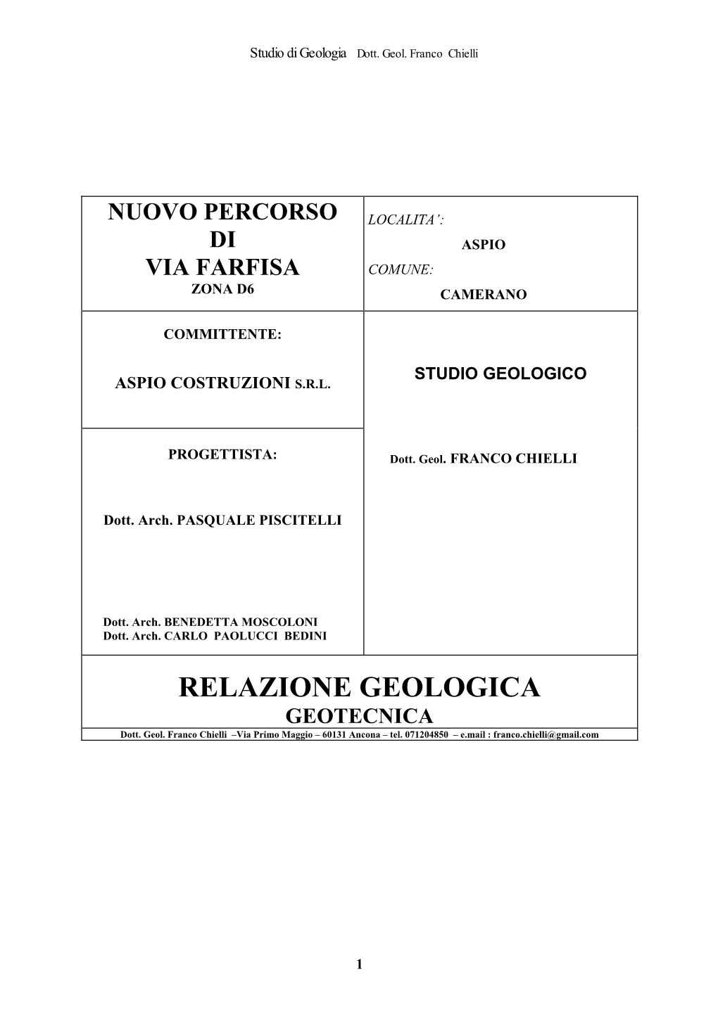 RELAZIONE GEOLOGICA GEOTECNICA Dott