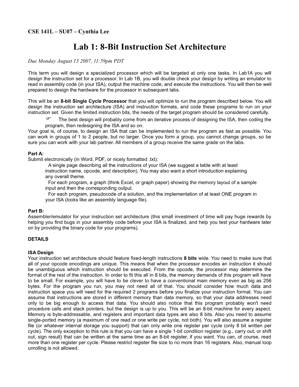 8-Bit Instruction Set Architecture