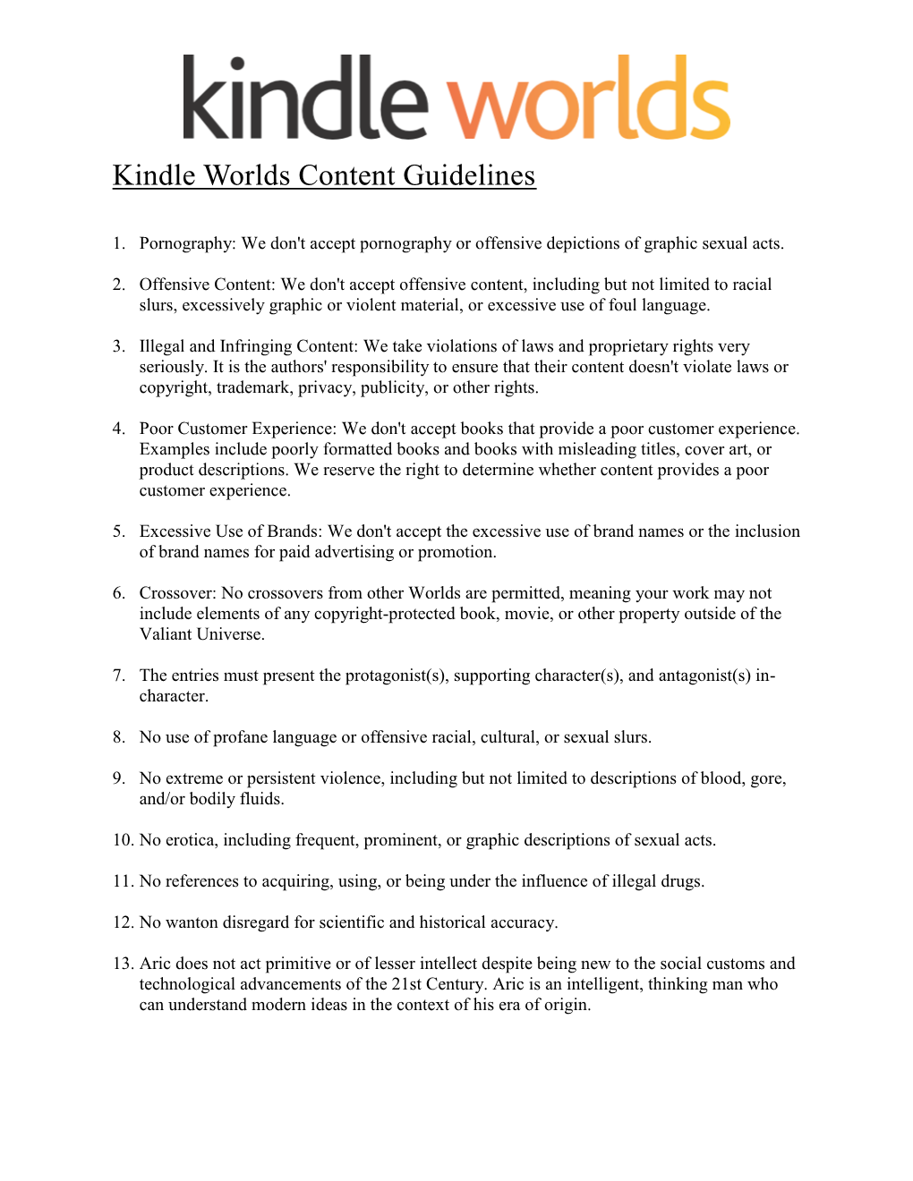 Kindle Worlds Content Guidelines