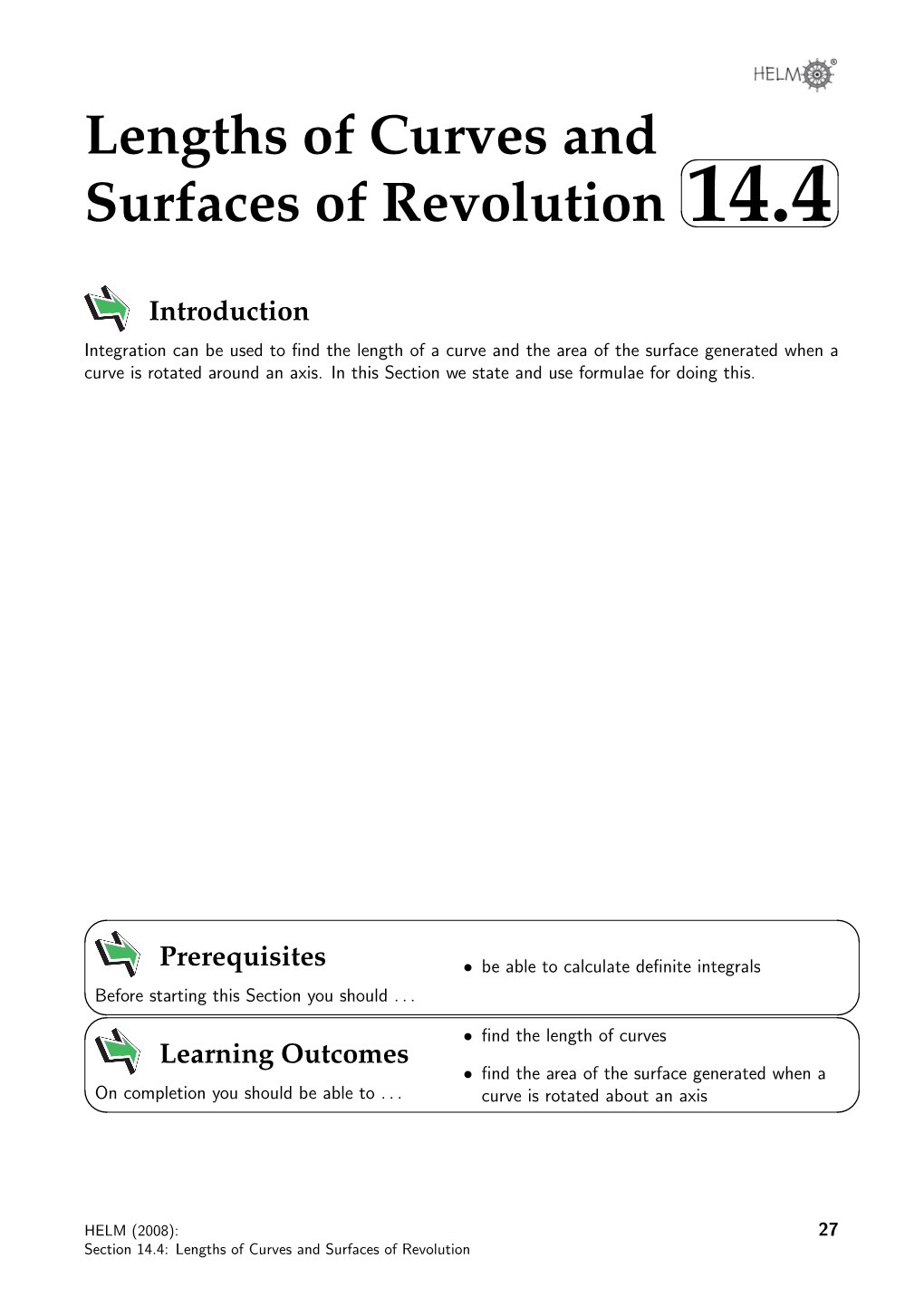 Lengths of Curves and Surfaces of Revolution 14.4   