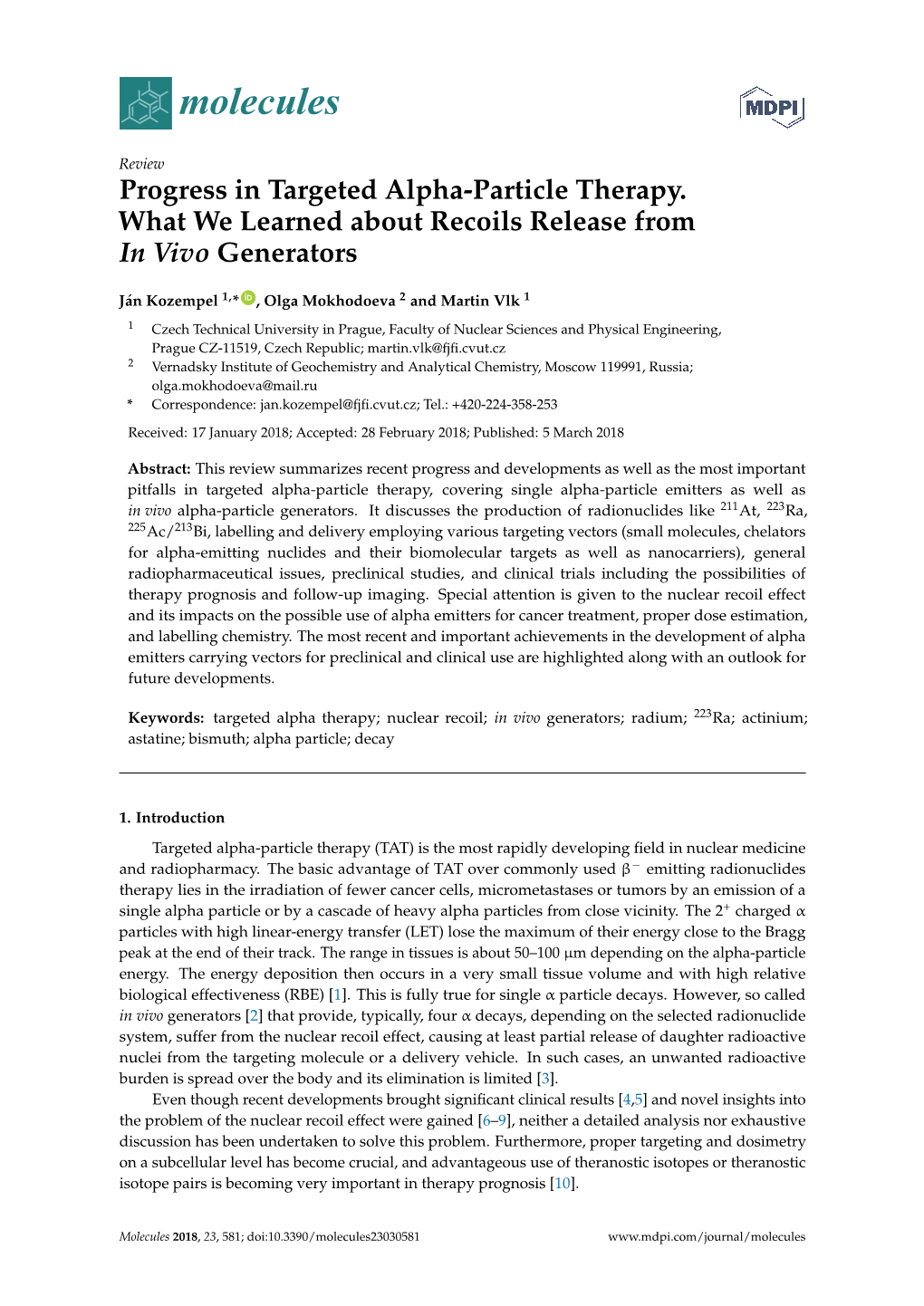 Progress in Targeted Alpha-Particle Therapy. What We Learned About Recoils Release from in Vivo Generators