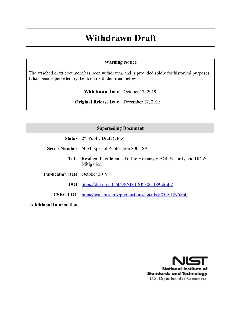 Draft SP 800-189, Secure Interdomain Traffic Exchange