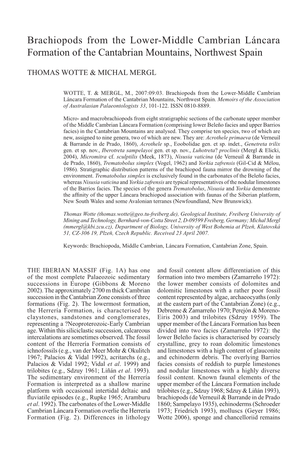 Brachiopods from the Lower-Middle Cambrian Láncara Formation of the Cantabrian Mountains, Northwest Spain