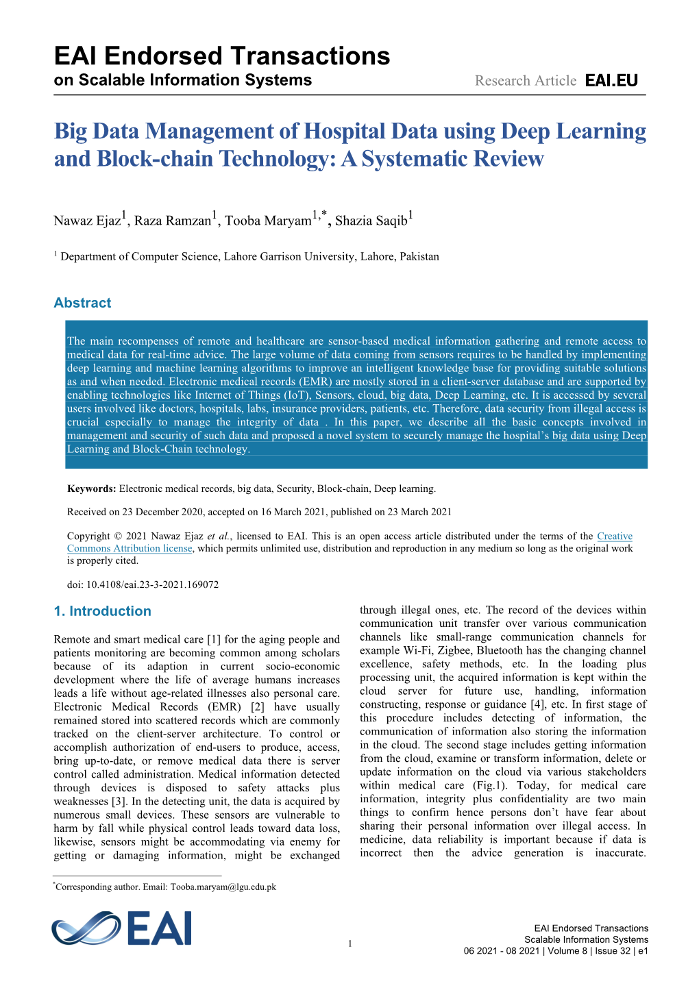 Big Data Management of Hospital Data Using Deep Learning and Block-Chain Technology: a Systematic Review