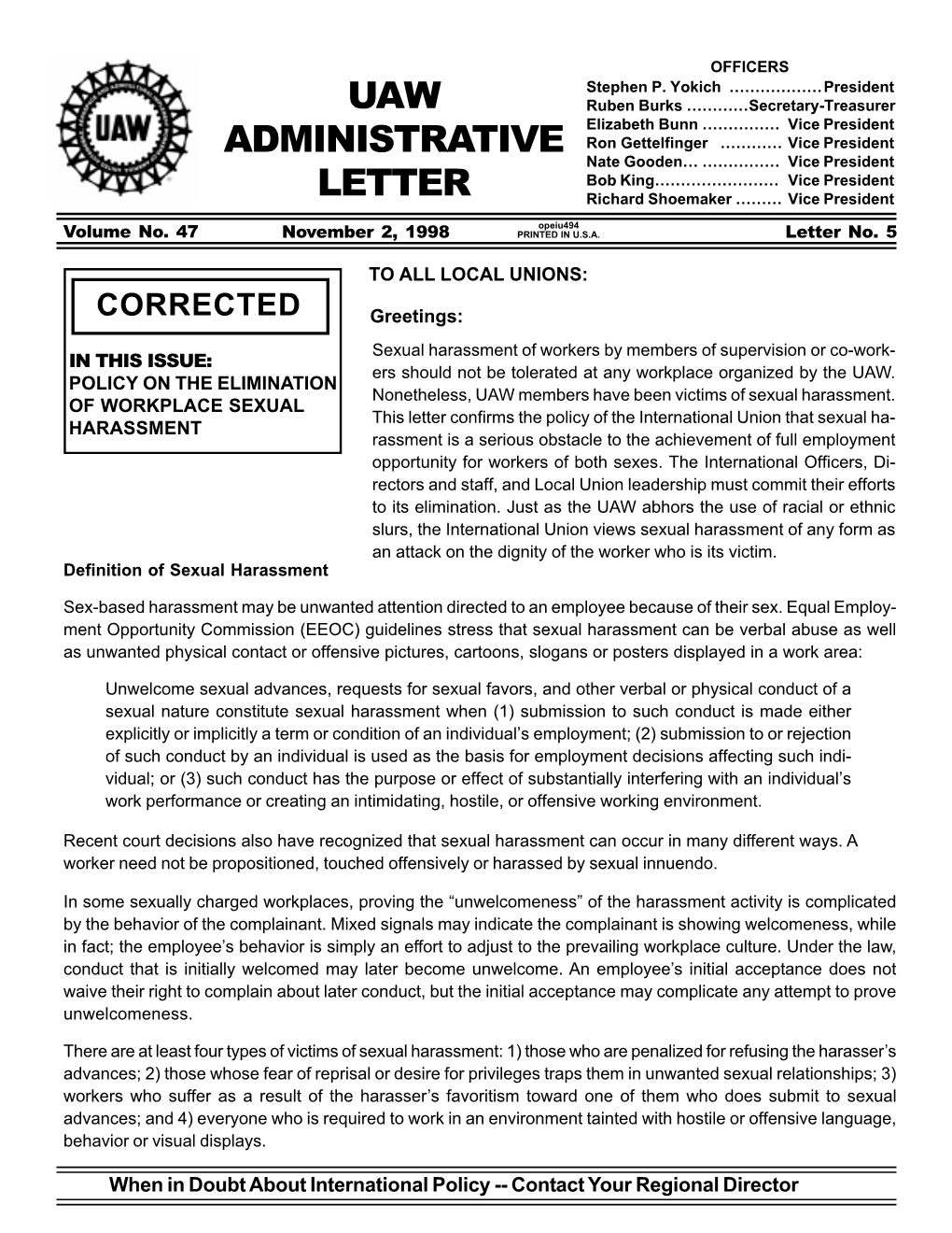 UAW Admin Letter 9-26-03