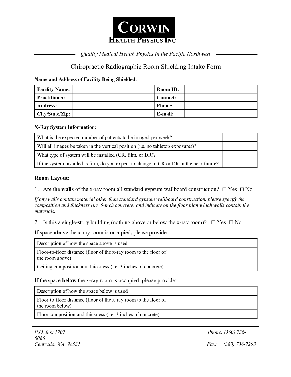 Radiographic Room Shielding Information Sheet