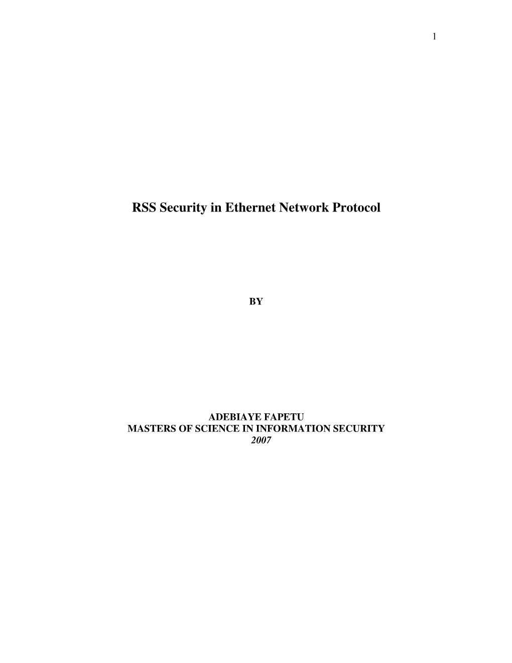 RSS Security in Ethernet Network Protocol