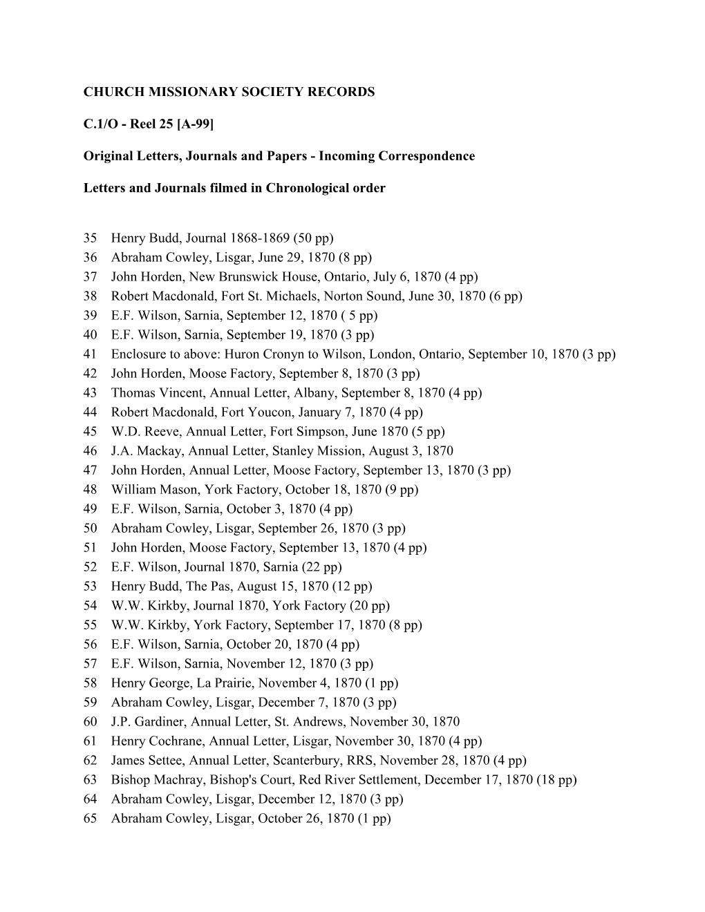 Church Missionary Society Records C.1/O