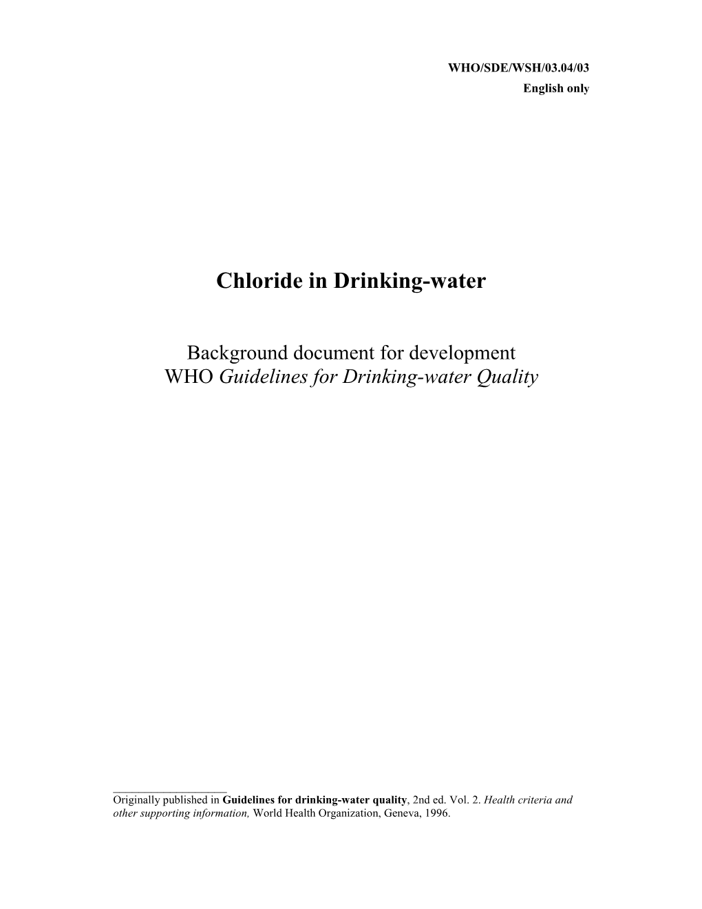 Chloride in Drinking-Water