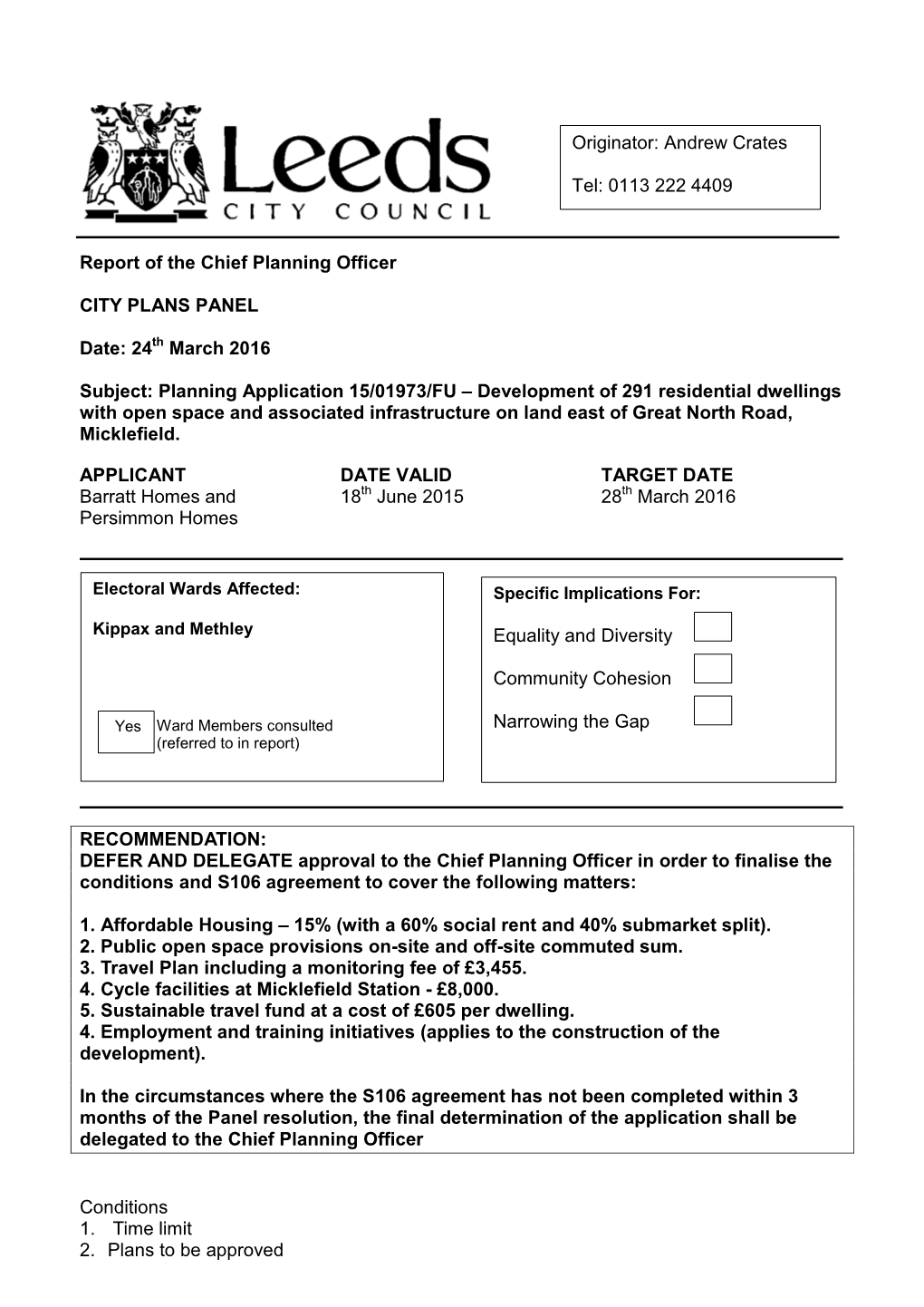 24 March 2016 Subject: Planning Application 15/01973/FU