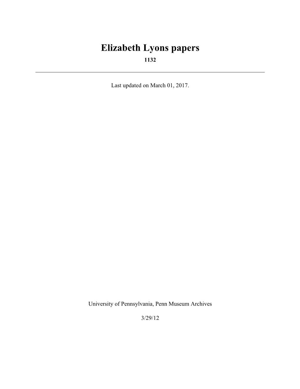 Elizabeth Lyons Papers 1132