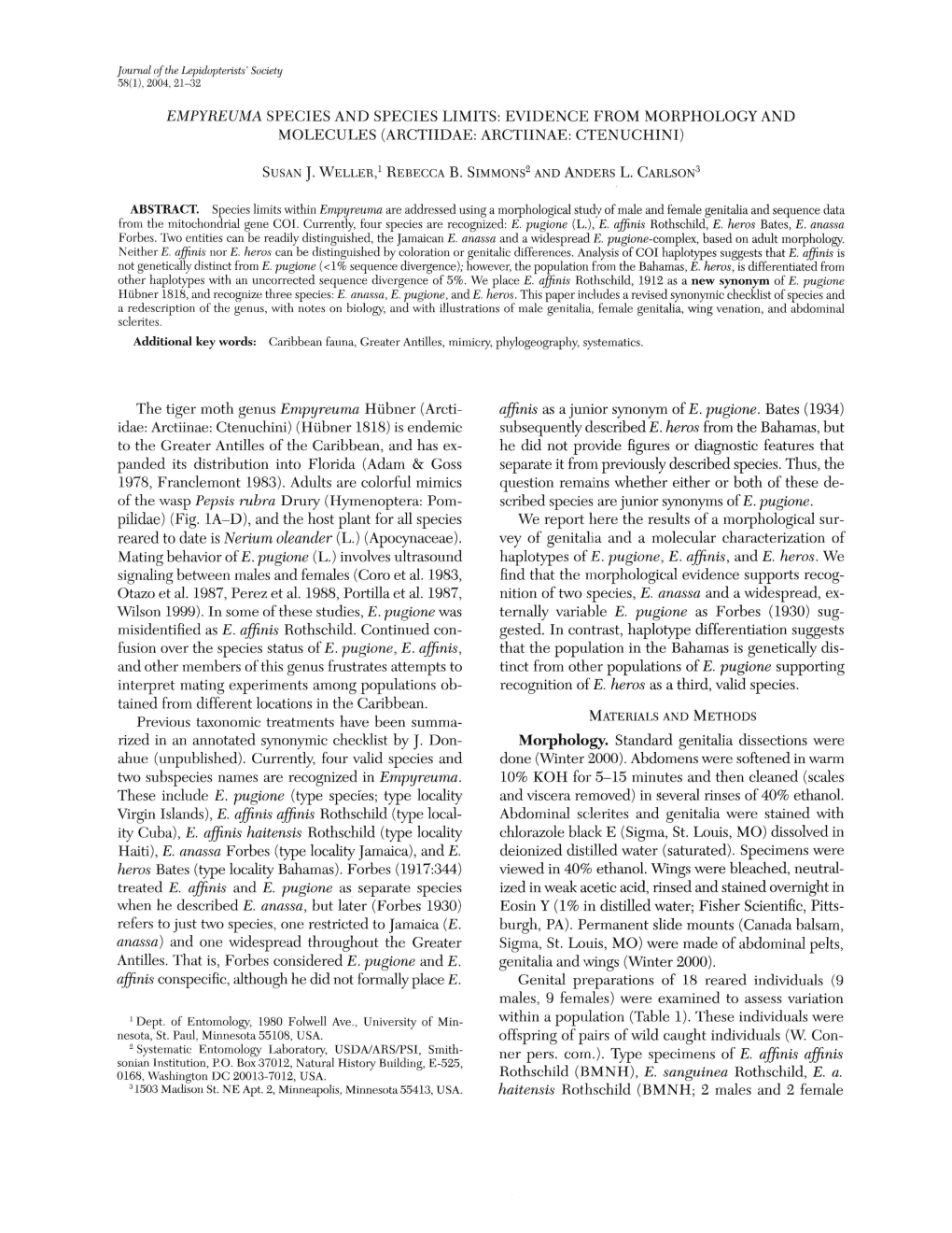 Empyreuma Species and Species Limits: Evidence from Morphology and Molecules (Arctiidae: Arctiinae: Ctenuchini)