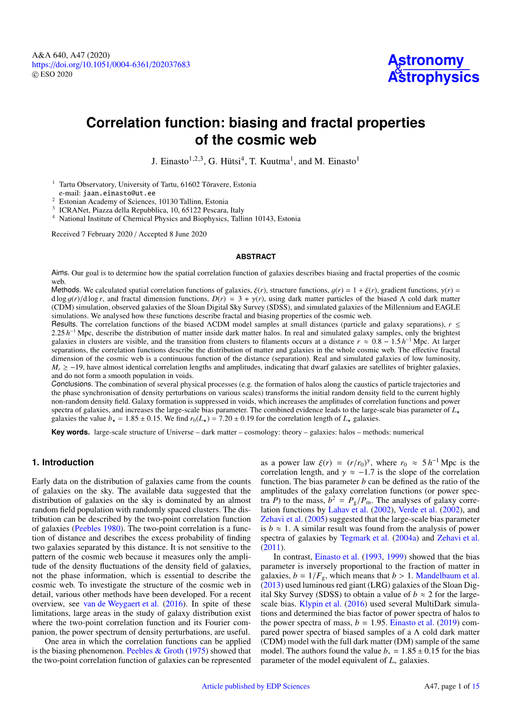 Correlation Function: Biasing and Fractal Properties of the Cosmic Web J