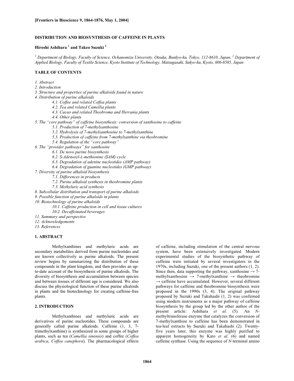 1864 Distribution and Biosynthesis of Caffeine In