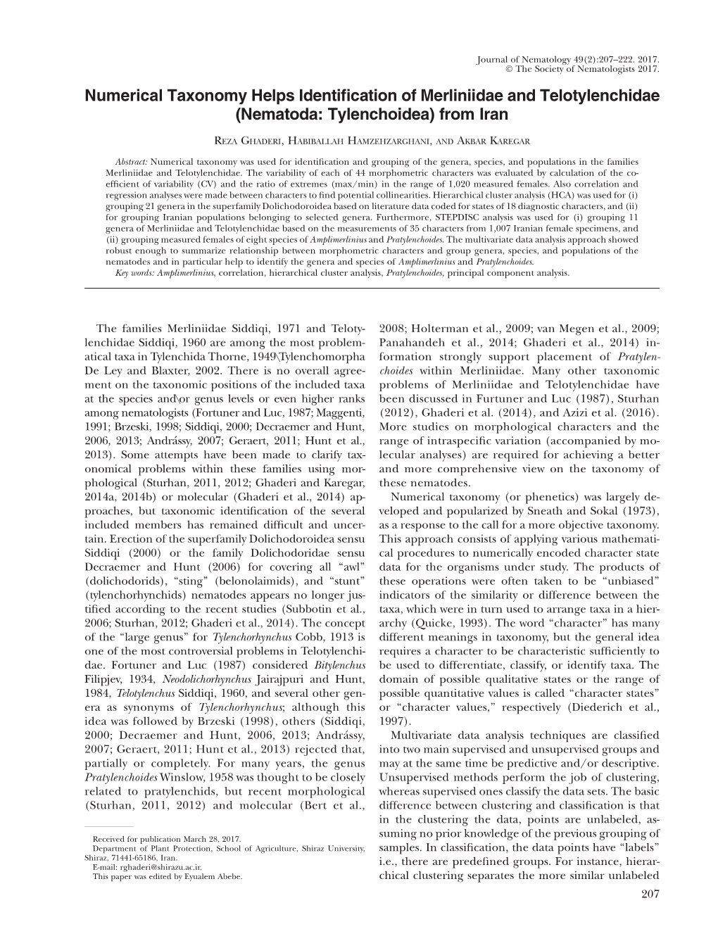 Numerical Taxonomy Helps Identification of Merliniidae