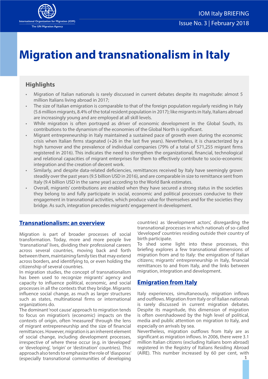 Migration and Transnationalism in Italy