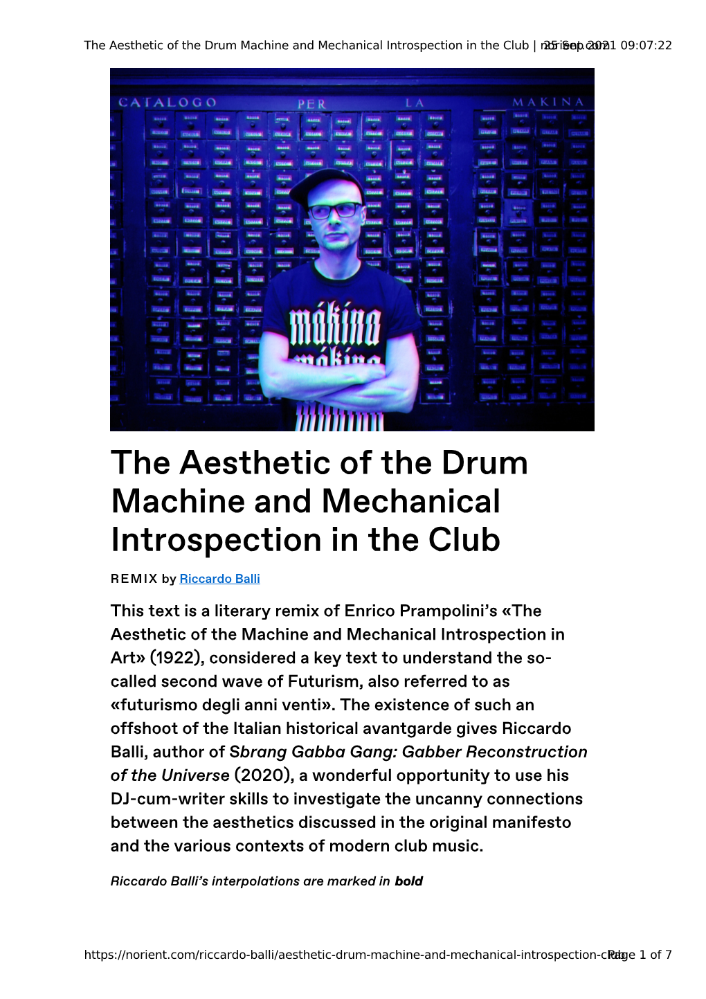 The Aesthetic of the Drum Machine and Mechanical Introspection in the Club | N2o5r Iseenpt