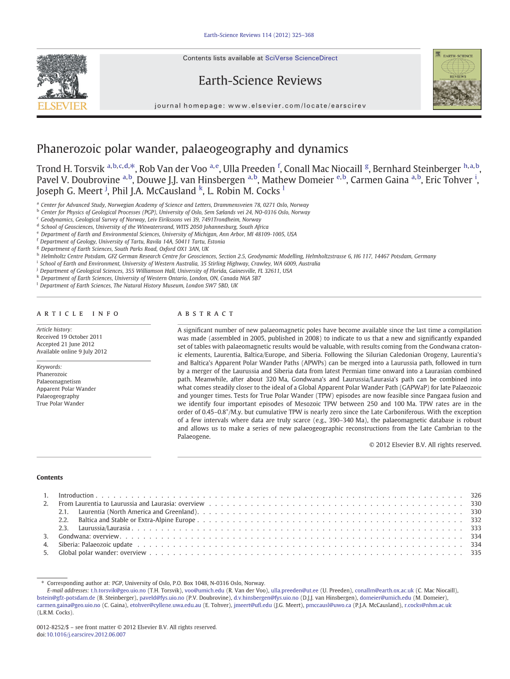 Phanerozoic Polar Wander, Palaeogeography and Dynamics