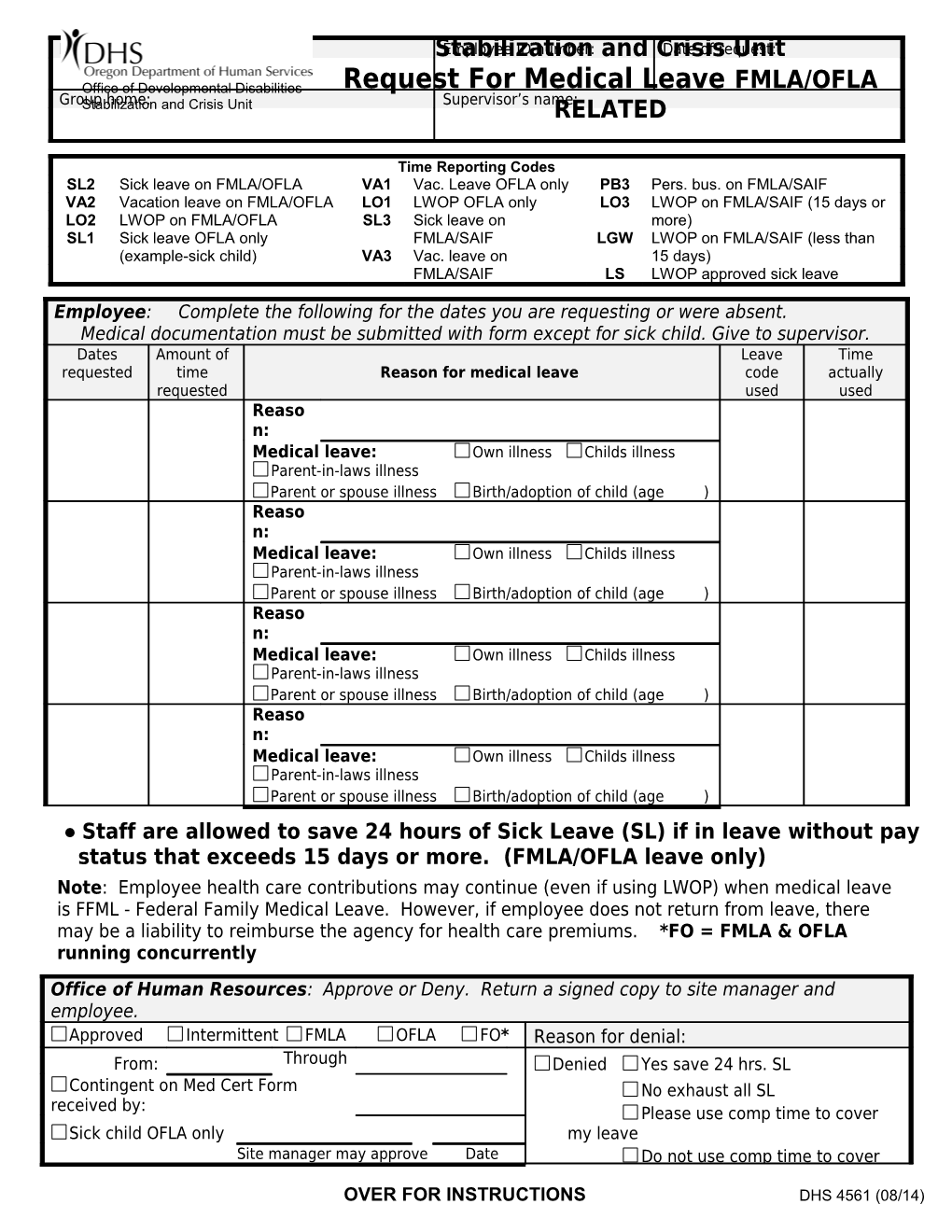 Fmla/Ofla Related Dhs 4561 12/08