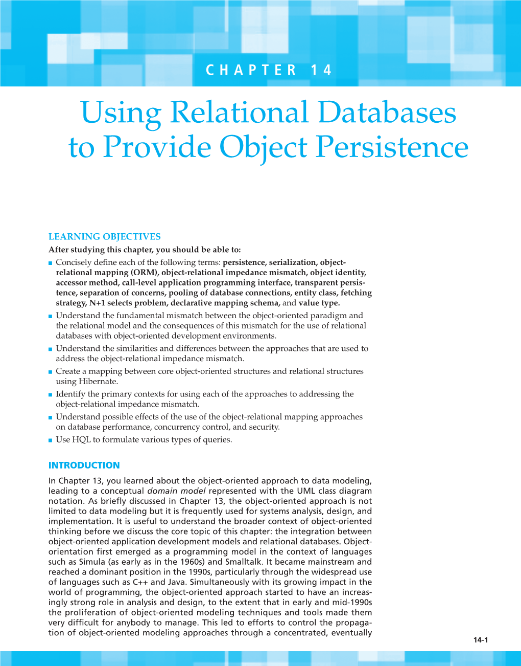 Chapter 14: Using Relational Databases to Provide Object Persistence