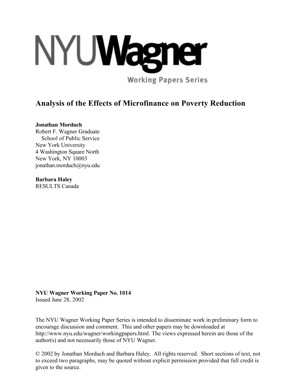 Analysis of the Effects of Microfinance on Poverty Reduction