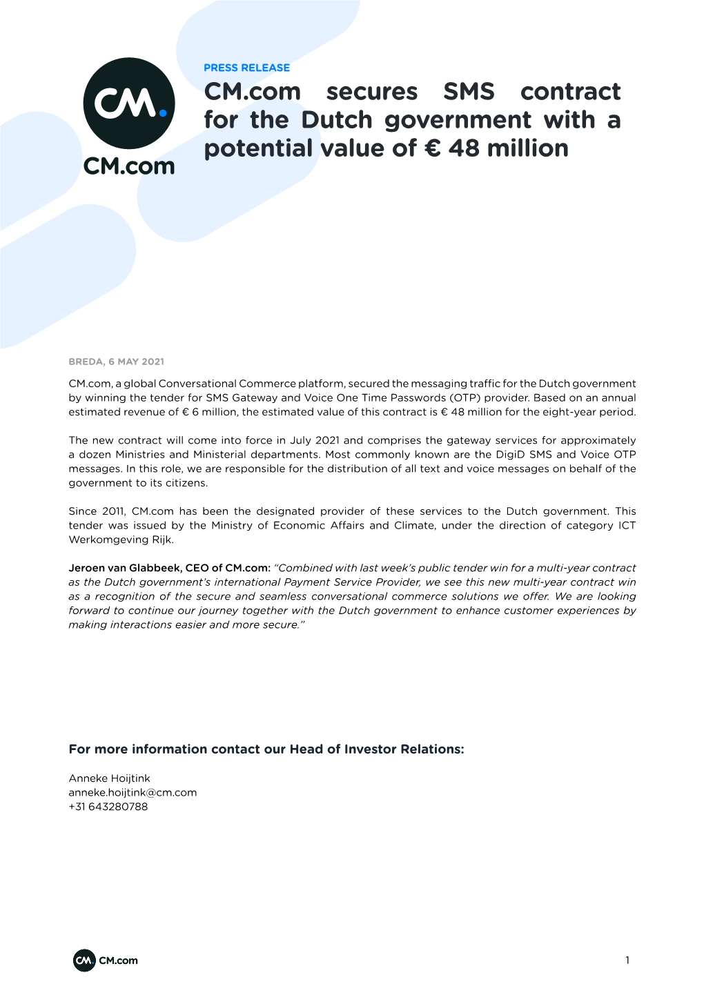CM.Com Secures SMS Contract for the Dutch Government with a Potential Value of € 48 Million