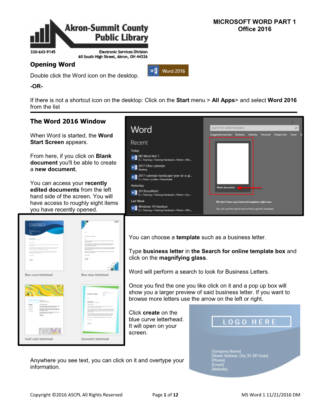 Part 1: Microsoft Word 2016