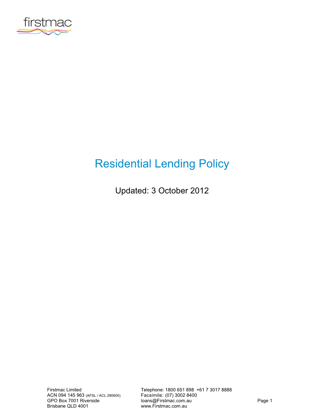 Residential Lending Policy