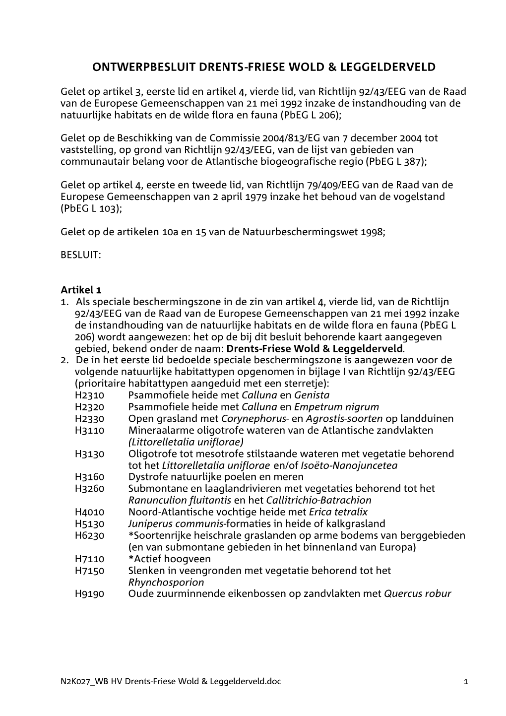 Ontwerpbesluit Drents-Friese Wold & Leggelderveld