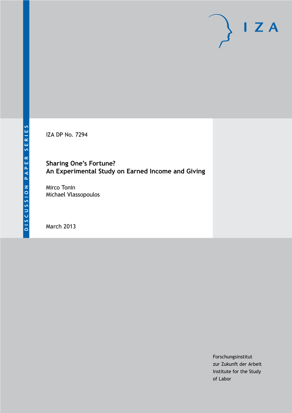 An Experimental Study on Earned Income and Giving