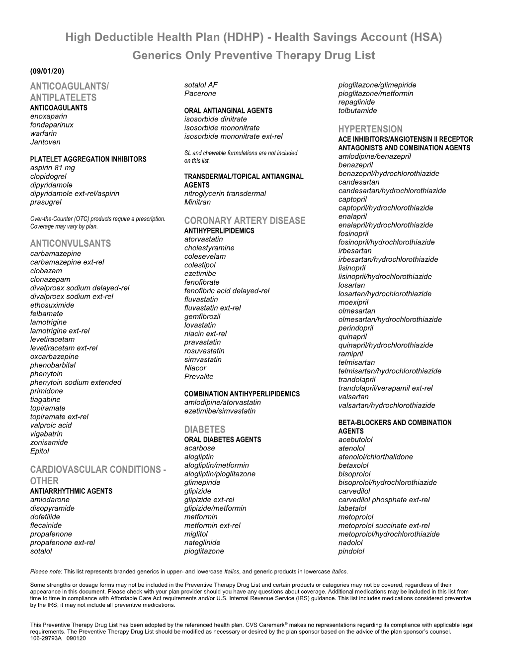 Generics Only Preventive Therapy Drug List