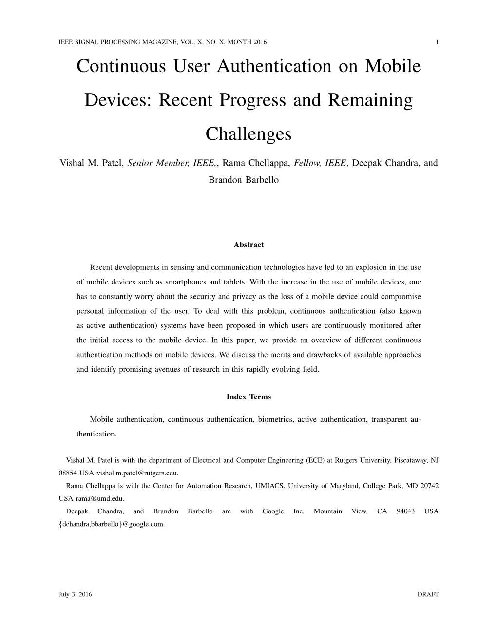 Continuous User Authentication on Mobile Devices: Recent Progress and Remaining Challenges