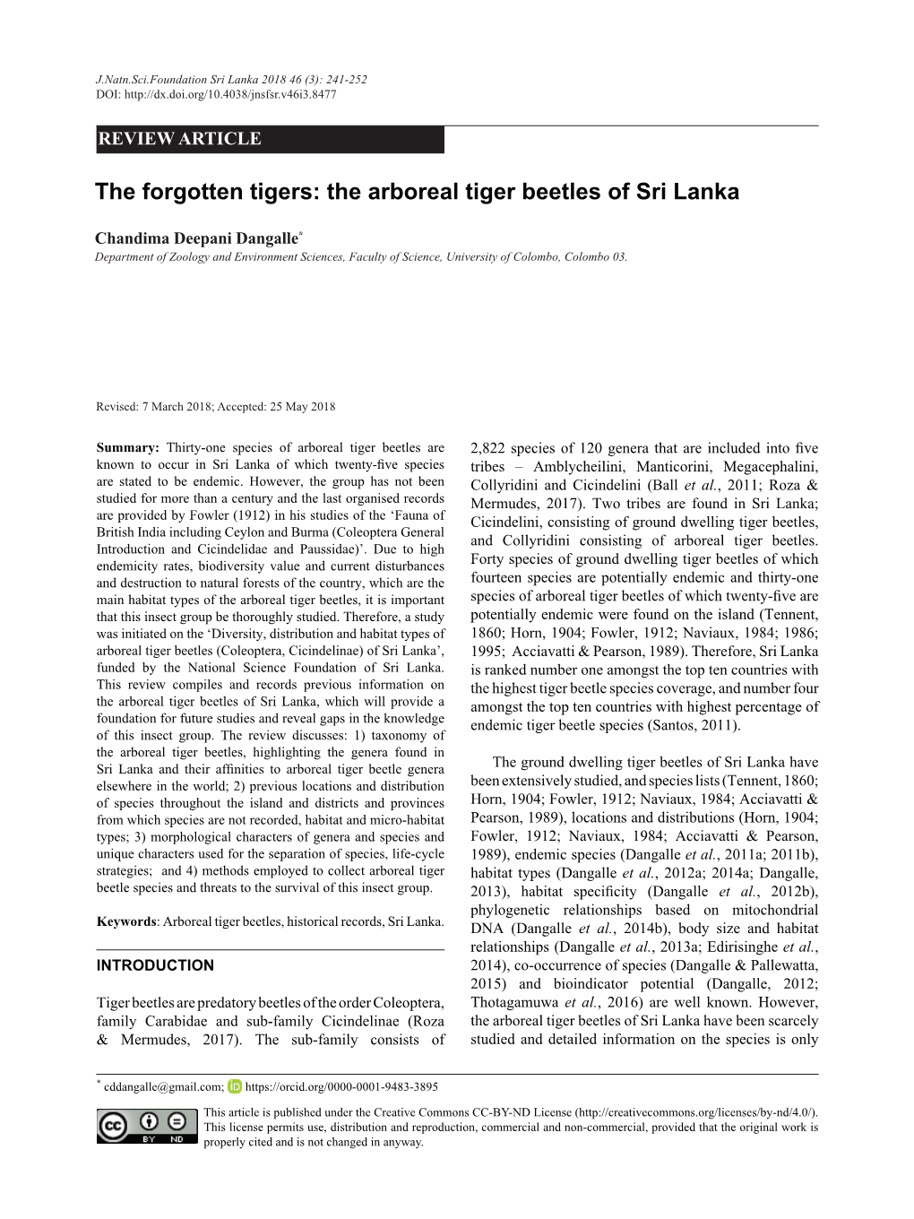 The Arboreal Tiger Beetles of Sri Lanka