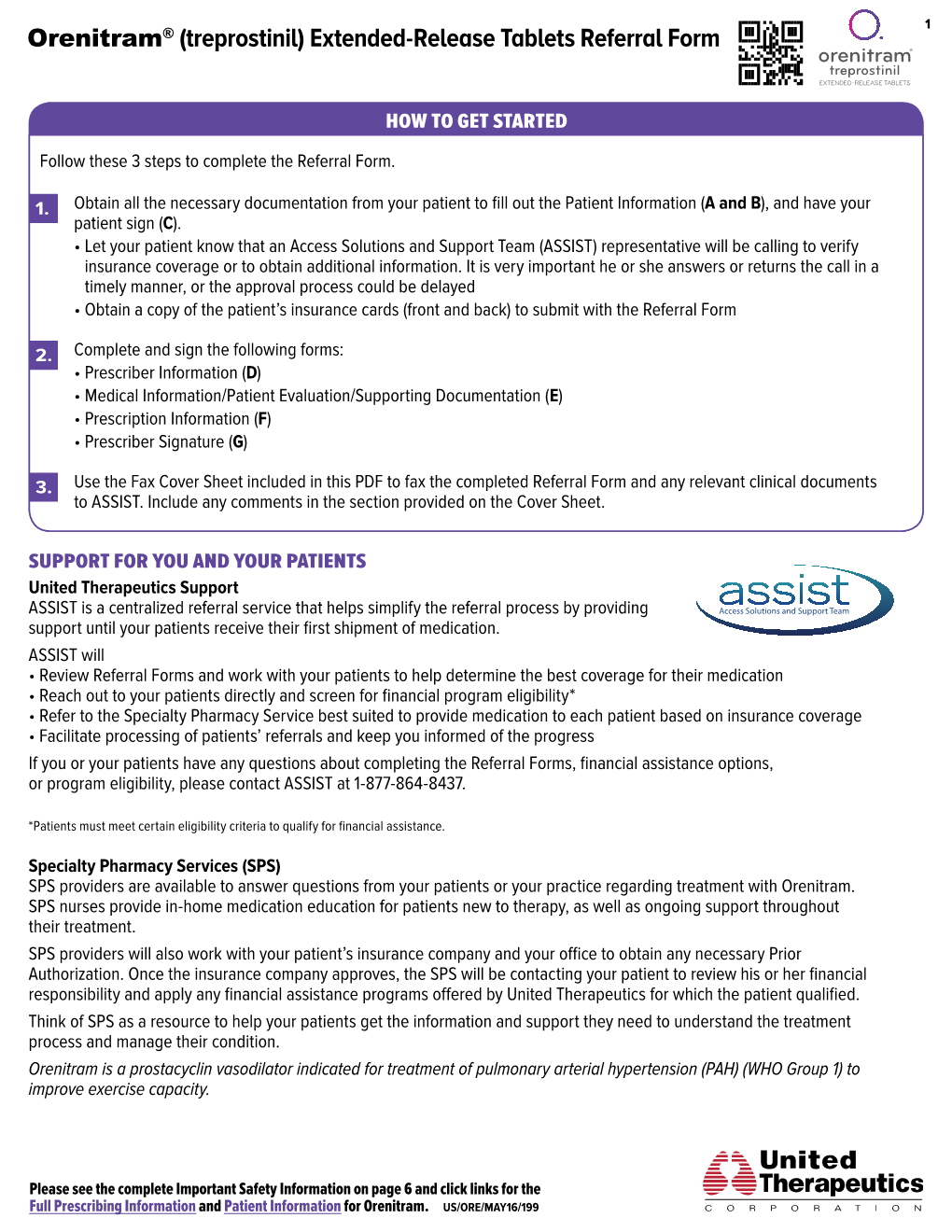 Orenitram® (Treprostinil) Extended-Release Tablets Referral Form