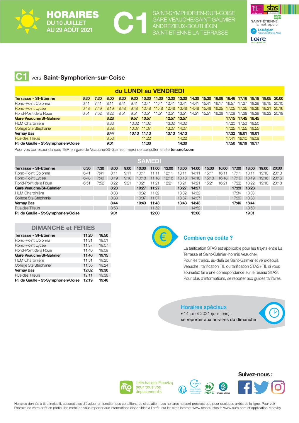 Horaires Ligne C1 Été 2021