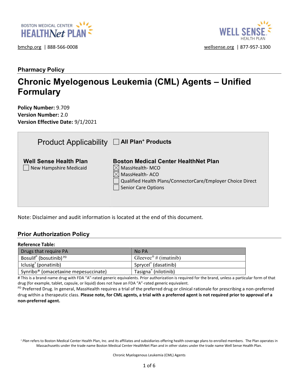 Chronic Myelogenous Leukemia (CML) Agents – Unified Formulary