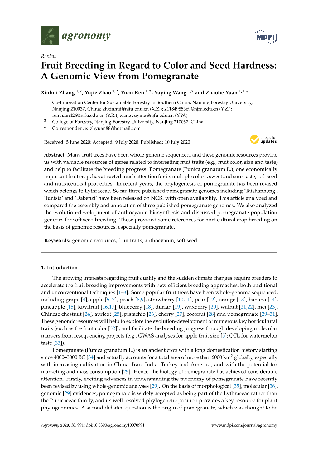 Fruit Breeding in Regard to Color and Seed Hardness: a Genomic View from Pomegranate