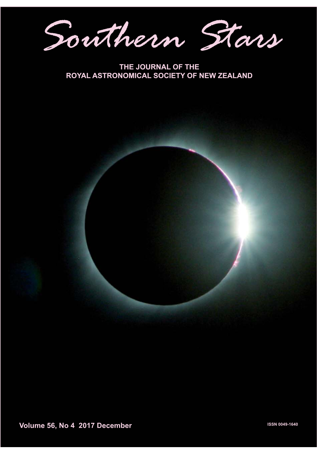 THE JOURNAL of the ROYAL ASTRONOMICAL SOCIETY of NEW ZEALAND Volume 56, No 4 2017 December