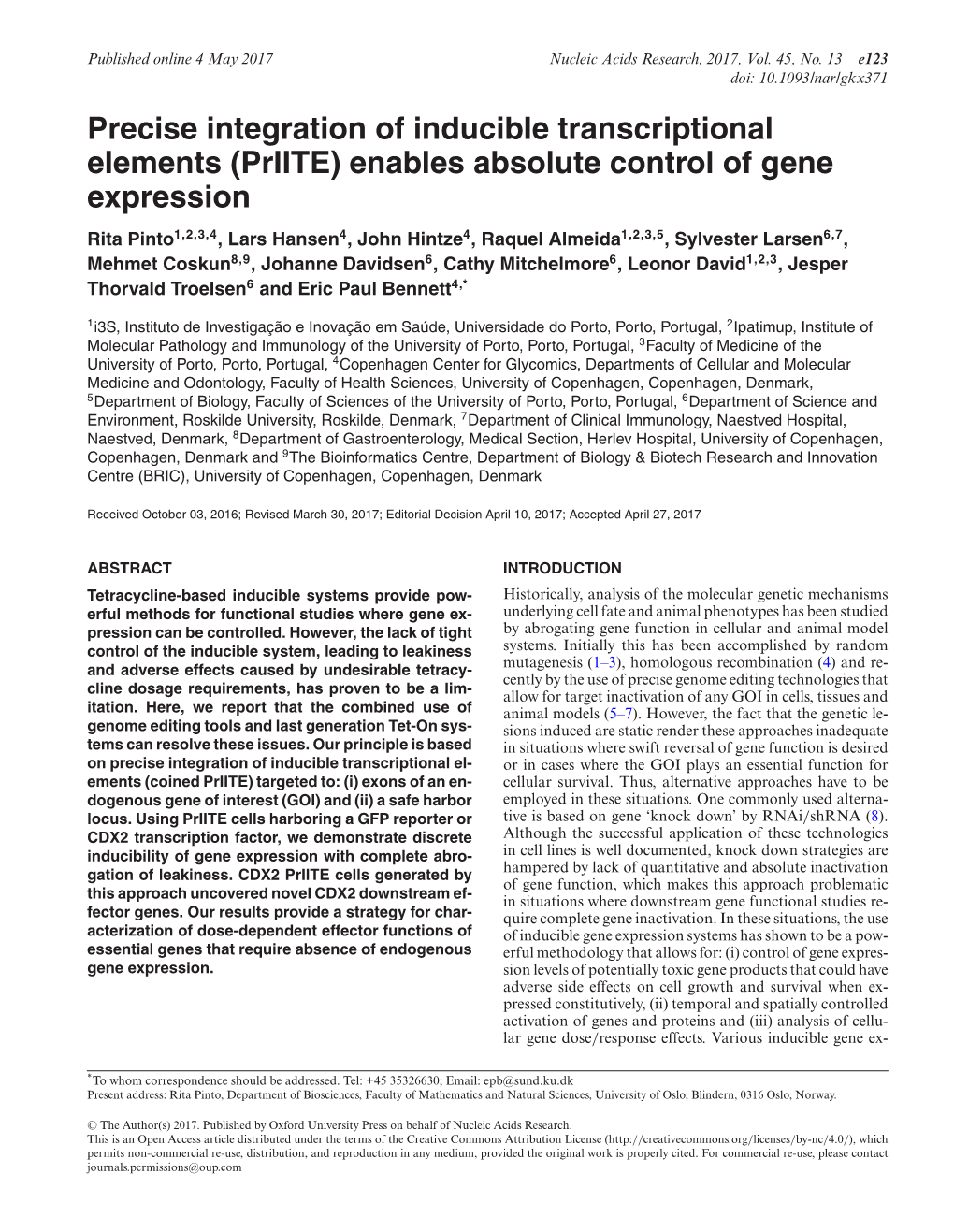 Precise Integration of Inducible Transcriptional Elements (Priite