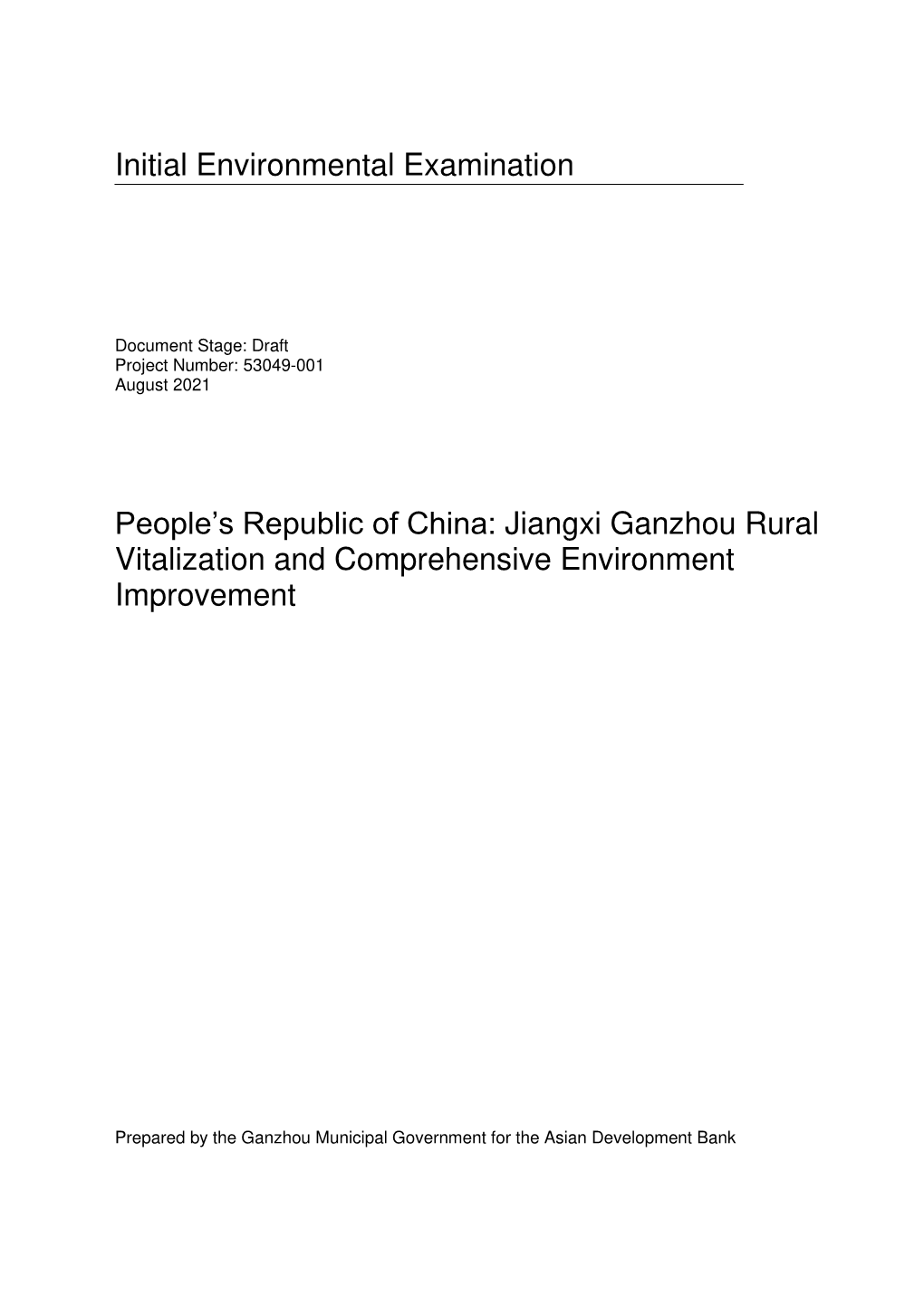 Initial Environmental Examination People's Republic of China