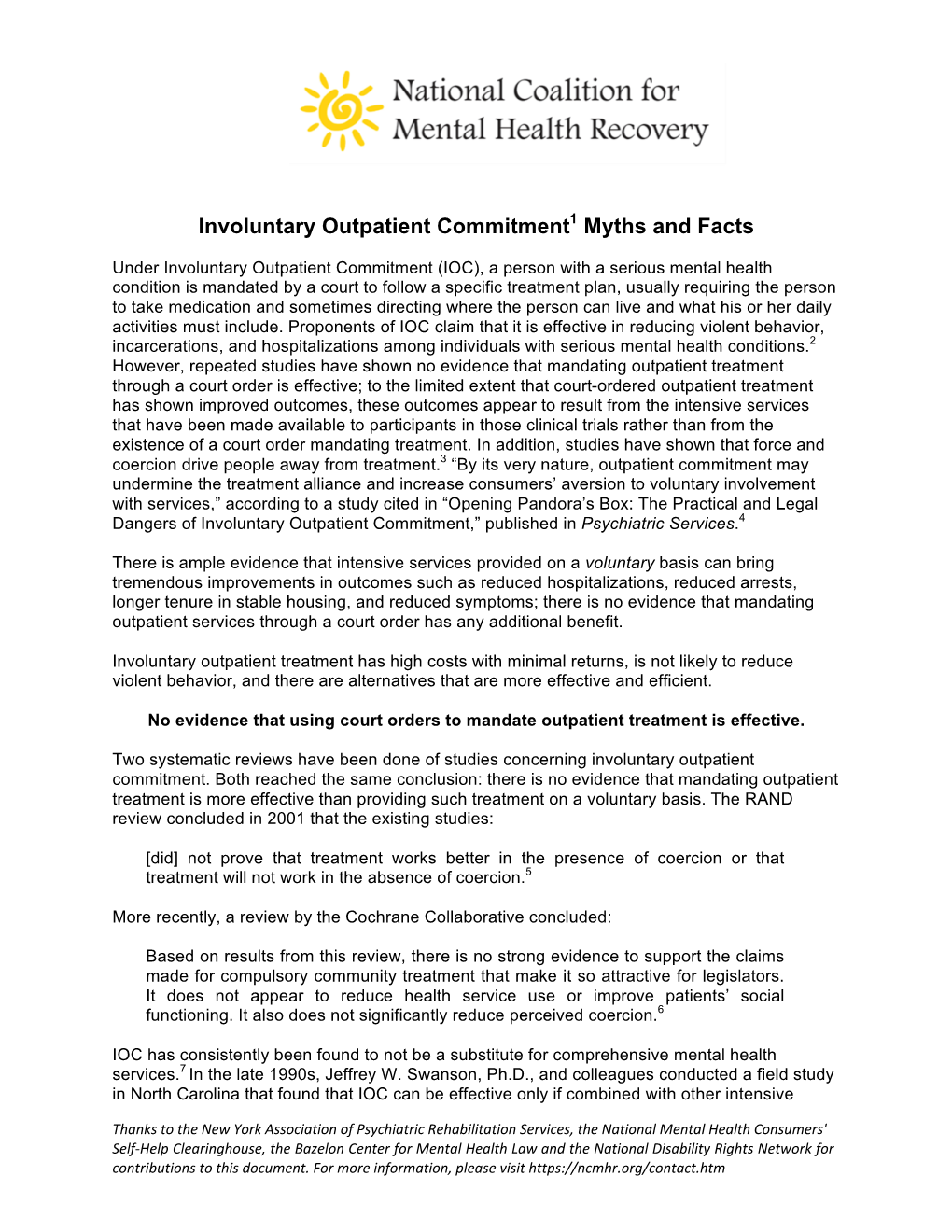 Involuntary Outpatient Commitment1 Myths and Facts