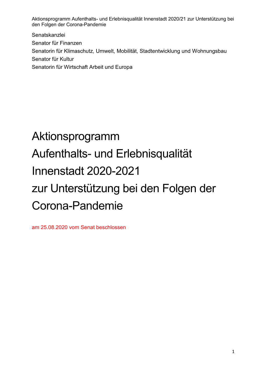 Aktionsprogramm Aufenthalts- Und Erlebnisqualität Innenstadt 2020