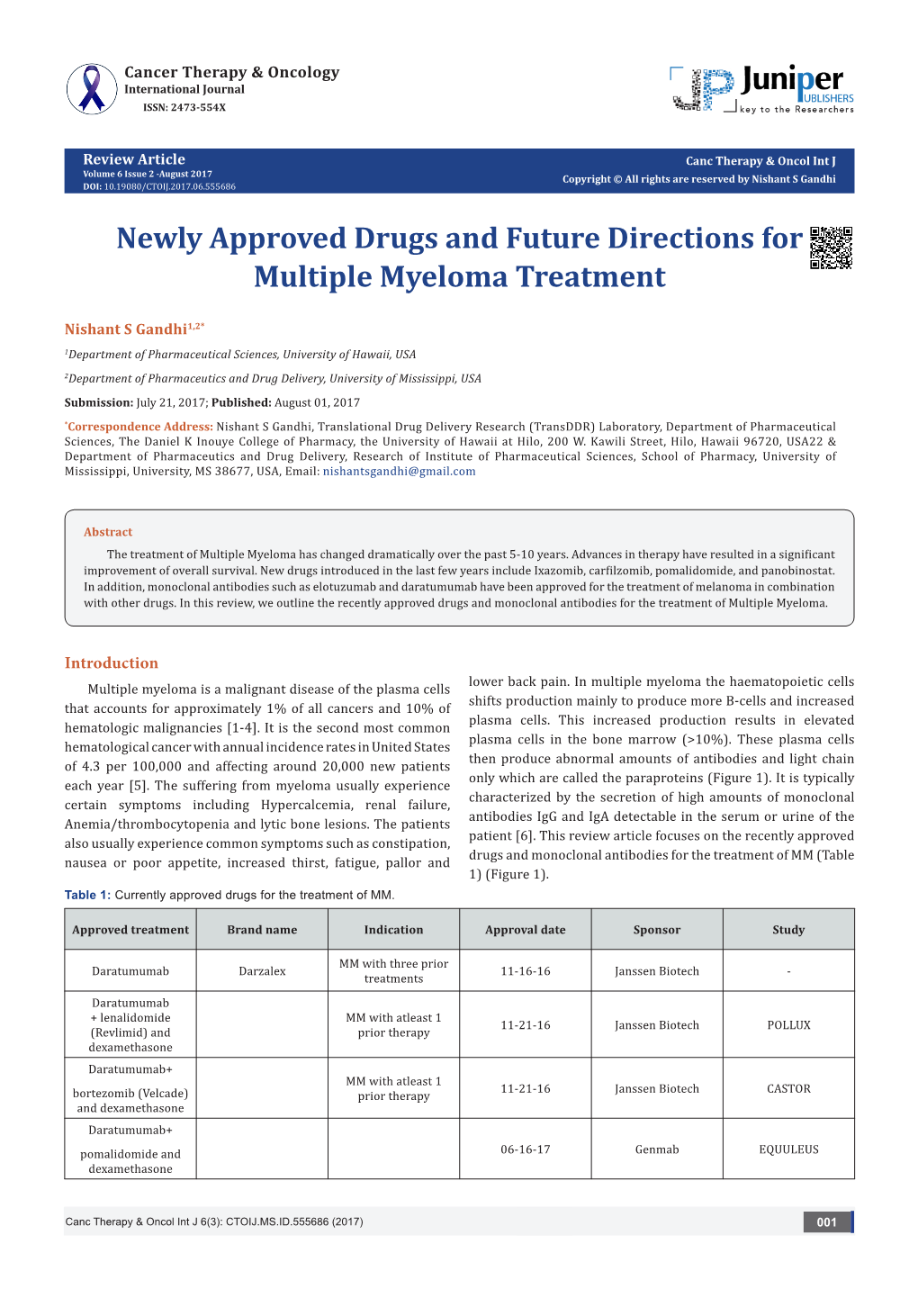Newly Approved Drugs and Future Directions for Multiple Myeloma Treatment