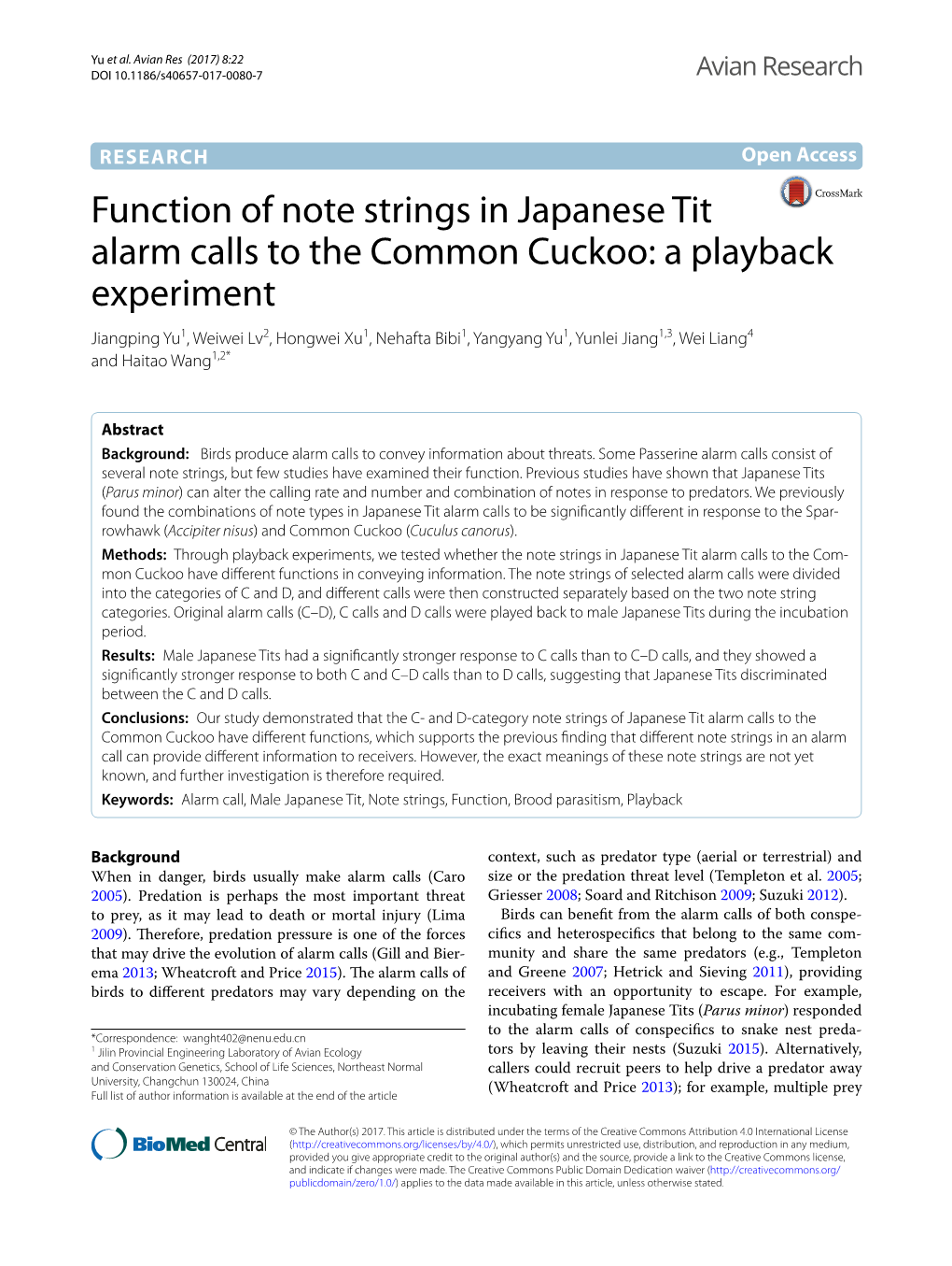 Function of Note Strings in Japanese Tit Alarm Calls to the Common Cuckoo