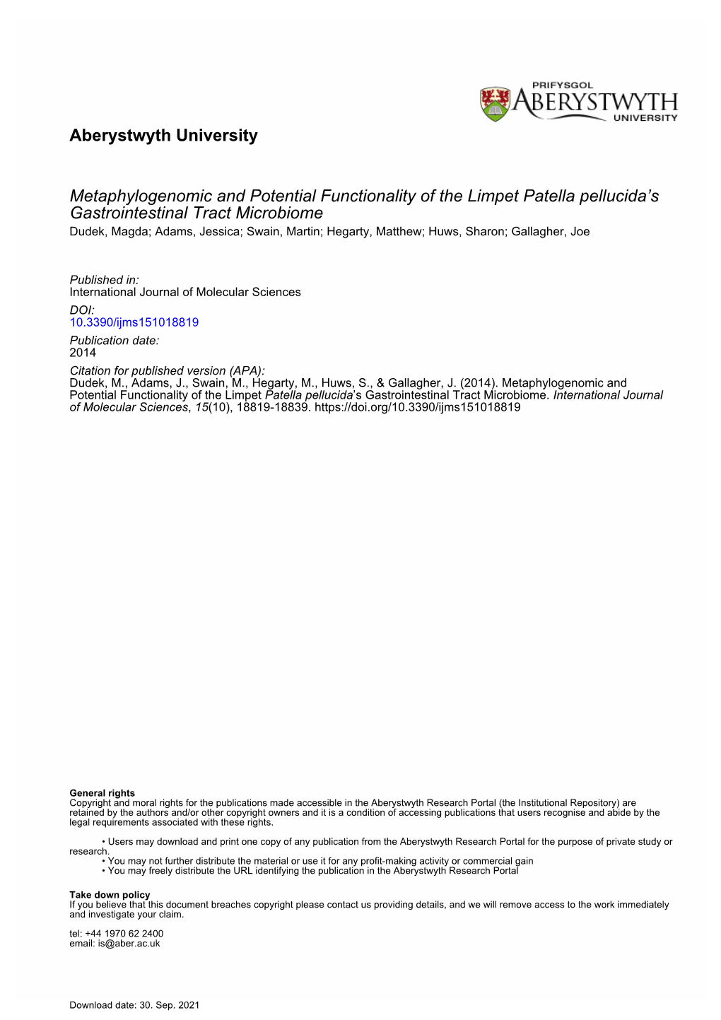 Metaphylogenomic and Potential Functionality of the Limpet