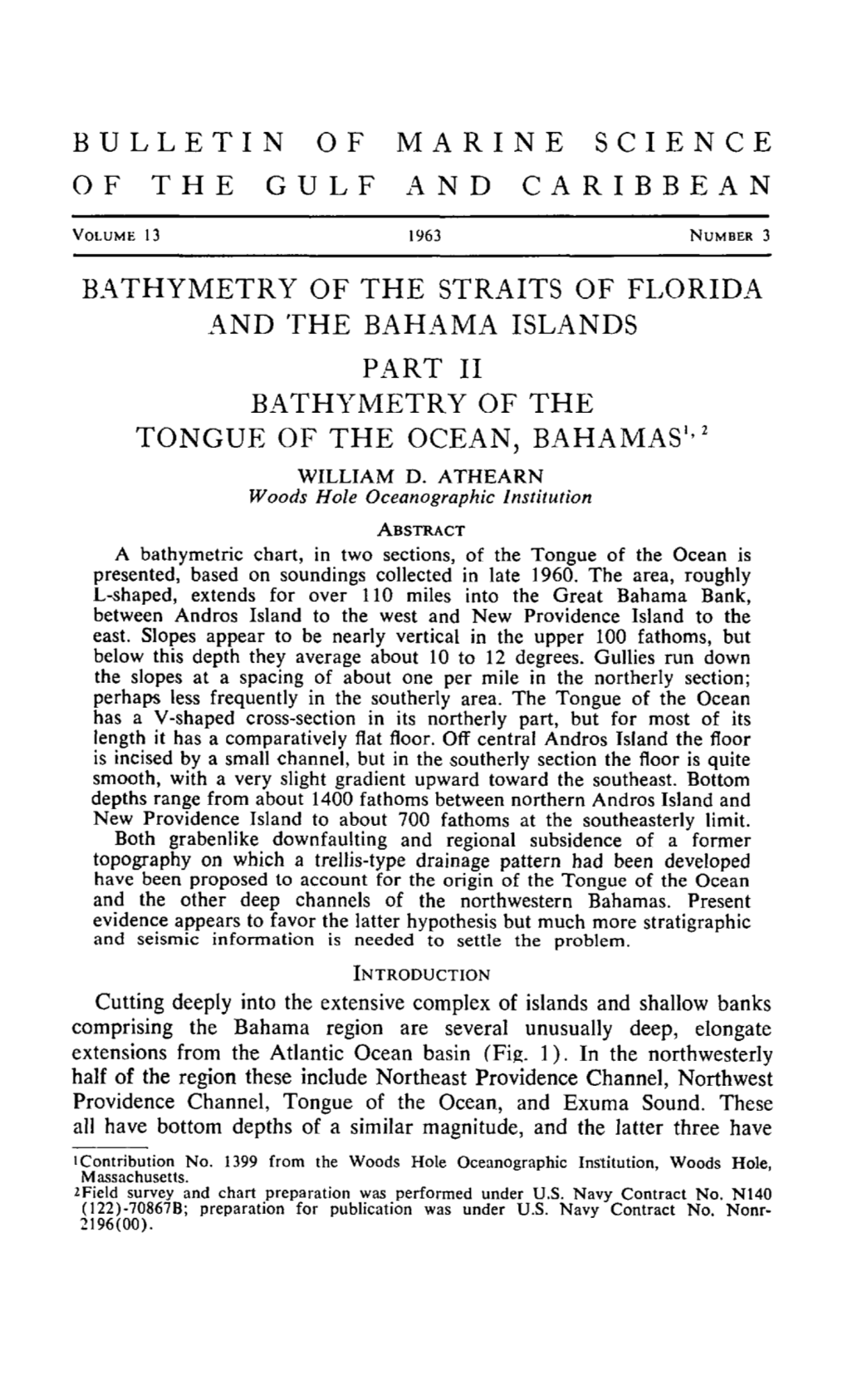 Part Ii Bathymetry of the Tongue of the Ocean, Bahamas',2 William D