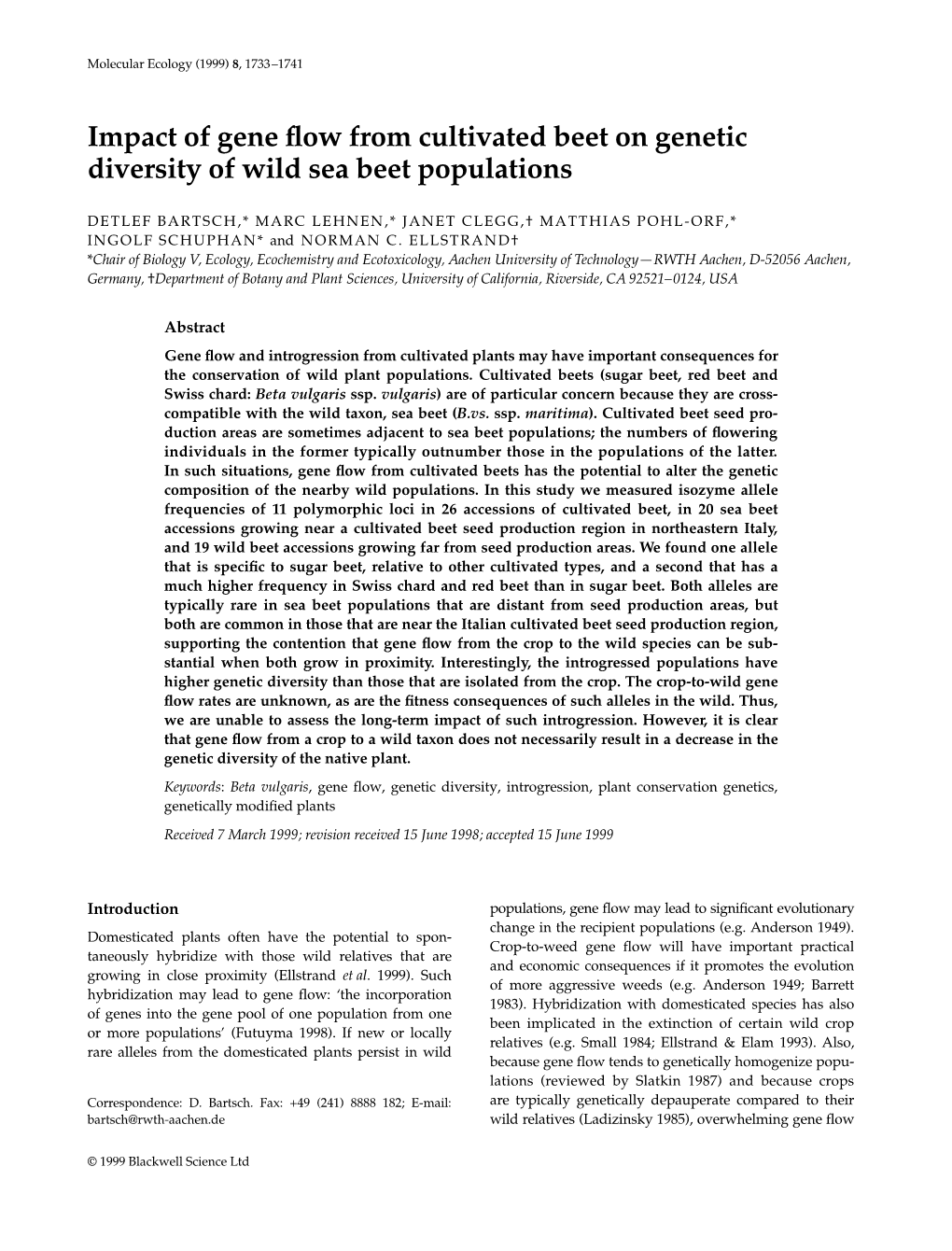 Impact of Gene Flow from Cultivated Beet on Genetic Diversity of Wild Sea Beet Populations