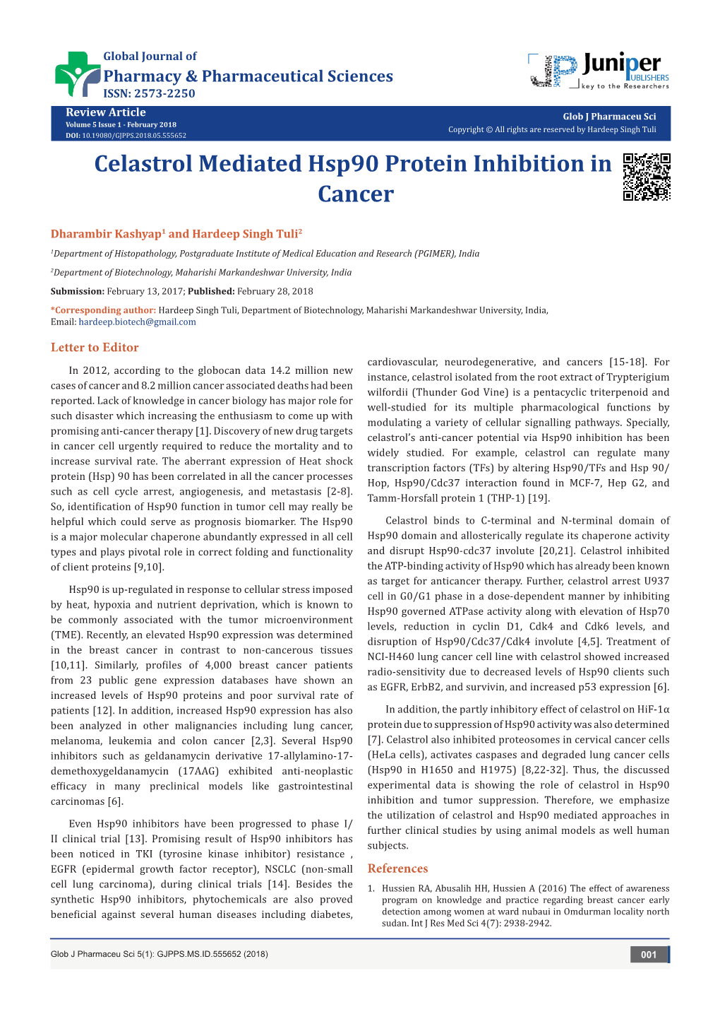 Celastrol Mediated Hsp90 Protein Inhibition in Cancer