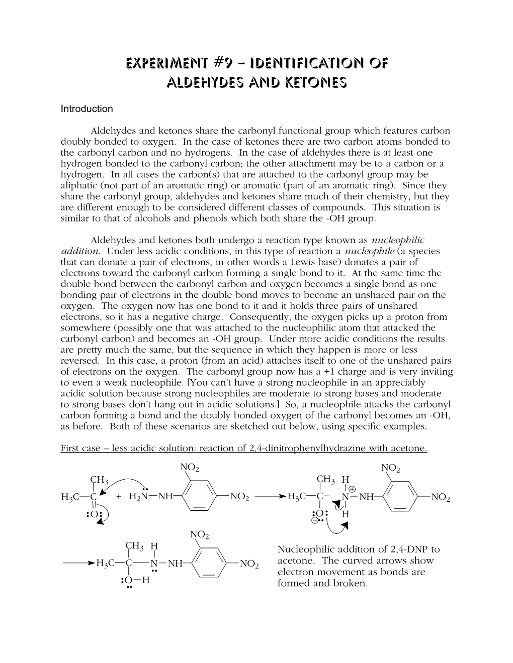 Experiment #9 – Identification of Aldehydes and Ketones