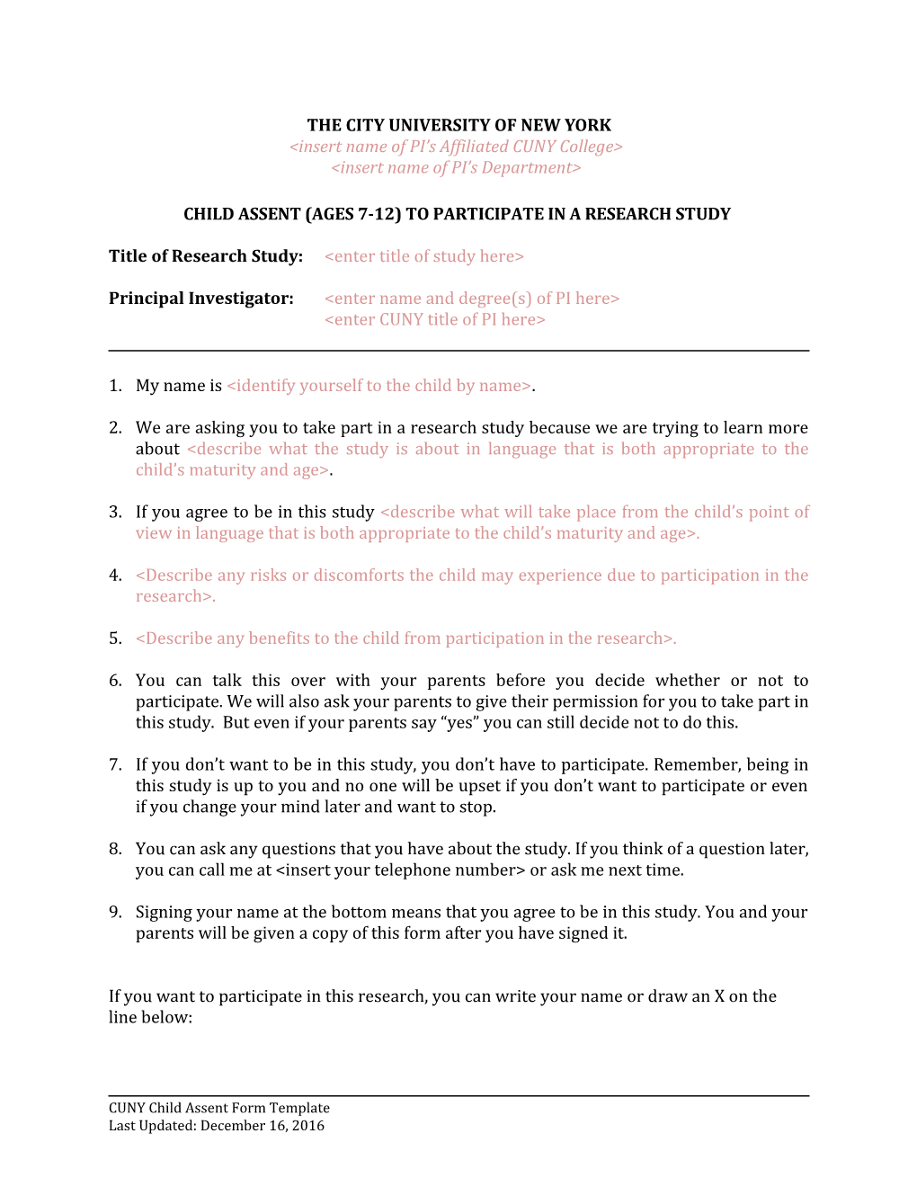 Sample ICF for Non-Medical Research